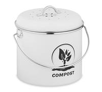 Relaxdays Secchio per Compost da Cucina, 3,5 Litri, 2 filtri ai Carboni Attivi, con Coperchio, Manico, Ferro, Contenitore per rifiuti biologici, Bianco
