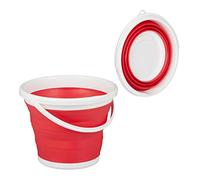 Relaxdays Secchio Pieghevole da 10 Litri, Pieghevole, Recipiente Richiudibile, per Casa Automobile e Campeggio, Rosso