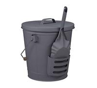 Relaxdays Secchio Portacenere per Camino 19 L, Contenitore per Cenere, Carbonella con Manico Coperchio e Paletta, Grigio