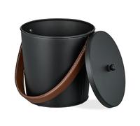 Relaxdays Secchio Raccogli Cenere con Coperchio, da 4,5 L, Manico in Pelle, Cestello Carbone in Ferro, Nero Marrone, Vera