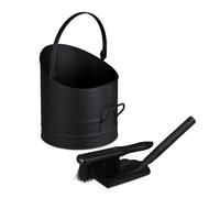 Relaxdays Secchio Raccogli Cenere e Legna da Ardere, Cestello 9,5 L con Scopa e Paletta da Camino, Cestino Ferro, Nero