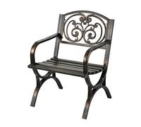 Relaxdays Sedia da giardino, braccioli, extra larga, in metallo, antica, HLP: 85,5 x 60 x 56 cm, nero/bronzo