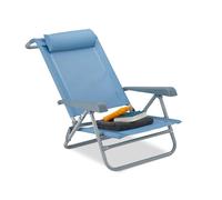 Relaxdays Sedia Pieghevole, Poggiatesta, Apribottiglia, Braccioli Regolabili, 120 kg, Plastica, Acciaio, Blu