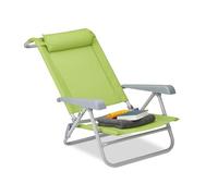 Relaxdays Sedia Pieghevole, Poggiatesta, Apribottiglia, Braccioli Regolabili, 120 kg, Plastica, Acciaio, Verde