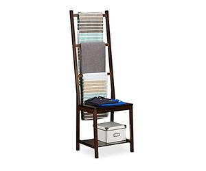 Relaxdays Sedia Portasciugamani in Bambù, HLP 133 x 40 x 42 cm, Bagno e Camera da Letto, Omino Servomuto, Marrone Scuro