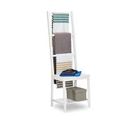 Relaxdays Sedia Portasciugamani in Bambù, HxLxP: 133 x 40 x 42 cm, da Bagno e Camera da Letto, Omino Servomuto, Bianco, 1