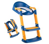 Relaxdays Sedile WC per bambini con scaletta, pieghevole, blu/giallo | imbottito, regolabile 39-45 cm