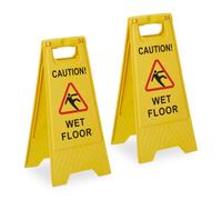 Relaxdays Cartello Avvertimento Antiscivolo, Set da 2, Segnale Pieghevole, Scritta in Inglese Caution Wet Floor, Giallo