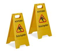 Relaxdays Cartello Avvertimento Antiscivolo, Set 2, Segnale Pieghevole, in Tedesco Attenzione Pavimento Bagnato, Giallo
