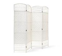 Relaxdays Separé per Interni, Divisorio, Paravento in Bambù, HLP: 179x180x2 cm , Pieghevole con 4 Pannelli, Bianco