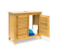 Relaxdays Mobile Sottolavabo LAMELL in bambù & MDF, Armadietto, Lavandino, Lamellato, 2 Ante, 60x67x30 cm ca, Naturale, bambú, Marrone, 1 pz