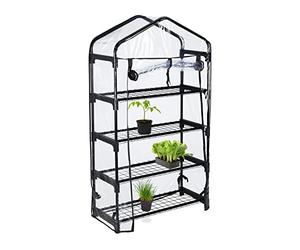Relaxdays Serra per Il Balcone, in Acciaio e Telo in PVC, Giardinaggio, a 4 Piani, 125x69x29 cm, Nero Trasparente