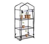 Relaxdays Serra per Il Balcone, in Ferro e Telo in PVC, Giardinaggio, a 3 Piani, 126 x 59 x 37 cm, Nero Trasparente