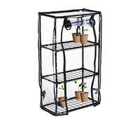 Relaxdays Serra per Il Balcone, in Ferro e Telo in PVC, Giardinaggio, a 3 Piani, 80 x 48 x 24,5 cm, Nero Trasparente