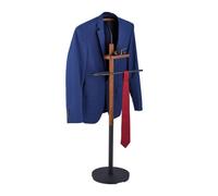 Relaxdays Servomuto con Ripiano, Appendiabiti da Terra per Giacca e Pantalone 116x47x28 cm, MDF e Acciaio, Nero Marrone, Fibra di Legno