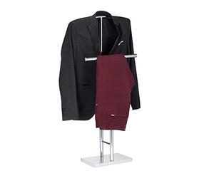 Relaxdays Servomuto Cromato, Indossatore da Camera, Portasciugamani Autoportante, Doppia Asta Appendiabiti, HLP: 106x49x20 cm, Argento