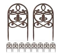 Relaxdays Bordo per Aiuole, Set 10 Recinzioni in Ghisa per Prato in Giardino, HxL: 32,5x17,5 cm, Bordure Vintage, Marrone