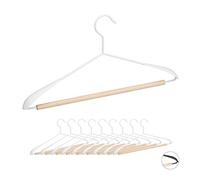Relaxdays Set 10 Grucce Appendiabiti, Stampelle per Pantaloni, Magliette & Giacche, Metallo & Legno, L: 43 cm, bianco