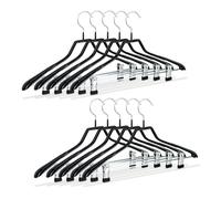 Relaxdays Grucce con pinze, set da 10, stampelle per completi, gommate in metallo, antiscivolo, salvaspazio, 42 cm, nero
