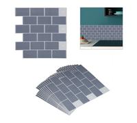 Relaxdays Set da 10 Piastrelle Autoadesive, per Bagno e Cucina, HL 30,5x30,5cm, 3D, Effetto Subway, Impermeabili, Grigio