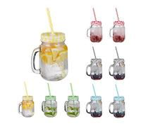 Relaxdays Set 10 Tazze con Cannuccia e Coperchio, tè Freddo, Bevande, Limonate, per Party, con Manico, 500 ml, Colorato