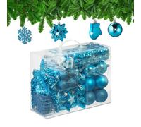 Relaxdays Palline di Natale, Set 100 Addobbi Natalizi, Palle Opache, Lucide, Glitter, 10 Design, Plastica, Blu Petrolio