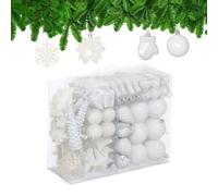 Relaxdays Palline di Natale, Set 100 Addobbi Natalizi, Palle Opache, Lucide, Glitter, 10 Design, Plastica, Bianco