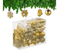 Relaxdays Palline di Natale, Set 100 Addobbi Natalizi, Palle Opache, Lucide, Glitter, 10 Design Diversi, Plastica, Oro