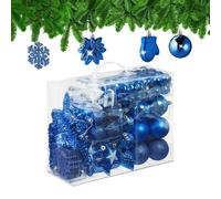 Relaxdays Palline di Natale, Set 100 Addobbi Natalizi, Palle Opache, Lucide, Glitter, 10 Design Diversi, Plastica, Blu