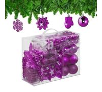 Relaxdays Palline di Natale, Set 100 Addobbi Natalizi, Palle Opache, Lucide, Glitter, 10 Design Diversi, Plastica, Viola