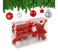 Relaxdays Palline di Natale, Set 101 Addobbi Natalizi in Plastica, Decorazioni per Albero in Vari Design, Puntale, Rosso