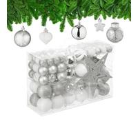 Relaxdays Palline di Natale, Set 101 Addobbi Natalizi in Plastica, Decorazioni per Albero Vari Design, Puntale, Argento