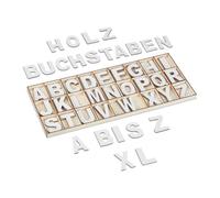 Relaxdays Lettere in Legno, Set da 104 Letterine Maiuscole da A-Z per Bricolage e Lavoretti, H: 5 cm, Decorative, Bianco