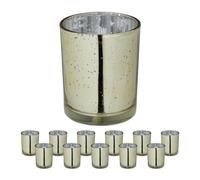 Relaxdays Set da 12 Portacandele in Vetro, Design Decorativo per Centrotavola e Salotto, H x D: 8,5 x 7 cm, Dorato