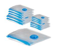 Relaxdays Sacchetti Sottovuoto per Vestiti, Set da 12, Sacchi sotto Vuoto per Valigia S/M/L/XL, Vacuum Bags, Trasparente