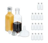 Relaxdays Set 16 Bottigliette in Vetro per Bomboniere, Bottiglie da 100 ml, Barattolini con Tappo, Trasparente Argentato