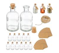 Relaxdays Set 16 Bottigliette in Vetro per Bomboniere, Bottiglie da 125 ml, Barattolini con Tappo, Trasparente Marrone, Sughero
