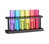 Relaxdays Set da 18 Bicchieri Shot, 6 Bicchierini per Shottini con Supporto, 4 cl, a Forma di Provetta, Plastica, Colorati