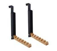 Relaxdays Ganci da Porta Appendiabiti, Set da 2 Appendini Pieghevoli per 6 Grucce Appendi Abiti, in Ferro e Legno, Nero, 21 x 2.5 x 18 cm