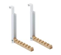 Relaxdays Ganci da Porta Appendiabiti, Set da 2 Appendini Pieghevoli per 6 Grucce Appendi Abiti, Ferro e Legno, Bianco, 21 x 2.5 x 18 cm