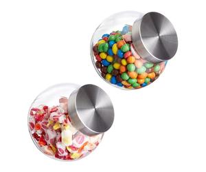 Relaxdays Set 2 Barattoli per Caramelle, Vasi in Vetro da 1,5 L, Contenitori per Biscotti, Dolci, Coperchio Acciaio Inox