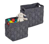 Relaxdays Set di 2 Cestini Portaoggetti, Box Pieghevole per Scaffale, Scatole Giocattoli, 30x30x24 cm, in Feltro, Grigio