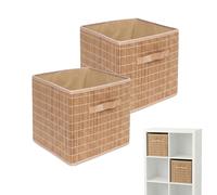 Relaxdays Set 2 cesti in bambù e Tessuto per Bagno e scaffale, con Maniglia, 28x28x28 cm, Pieghevoli, Naturale