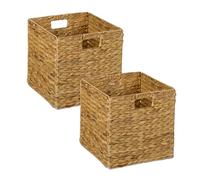 Relaxdays Set 2 Cesti Intrecciati Portaoggetti in Giacinto Acqua, HLP: 30x30x30cm, Scatola da Scaffale Cubo, Naturale, Fibra vegetale, Ferro