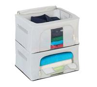 Relaxdays 2 Contenitori per Armadio con Cerniera, Organizer sotto Letto Porta Vestiti, Cambio Stagione, HLP: 20x40x30 cm, Acciaio, Plastica, Poliestere