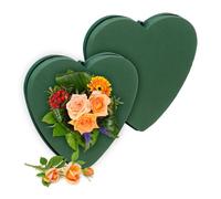 Relaxdays Spugna per Fiori Freschi e Secchi, Set 2 Cuori in Schiuma Floreale, 26,5x26,5x4 cm, Composizioni Fiorai, Verde, Gommapiuma