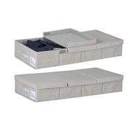 Relaxdays Set 2 Custodie Sottoletto, Organizer sotto Letto, Contenitori Coperte e Vestiti, Stoffa, 15x80x40 cm, Grigio