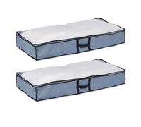 Relaxdays Set 2 Custodie Sottoletto, Organizer sotto Letto, Contenitori Coperte, Stoffa, 14x100x50 cm Grigio Trasparente, 14x100x45 cm