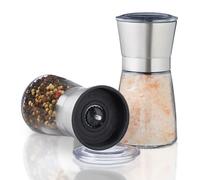 Relaxdays Set 2 macina pepe manuali vetro acciaio inox, pregiato macinino per spezie regolabile in ceramica argento