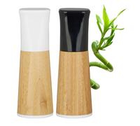 Relaxdays Set Macina Pepe e Sale, Manuale, Doppio Trita Condimenti, in Legno, Grinder in Ceramica Regolabile, naturale